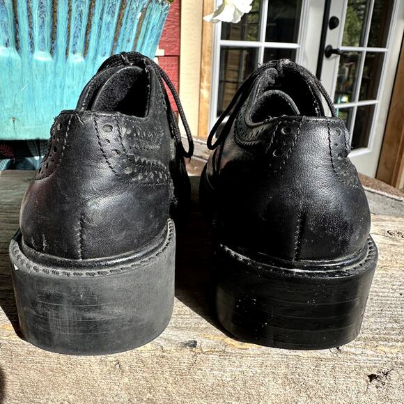 Black Leather Lace Up Derby Shoes Womens SZ 7 Chunky Lug Sole Witchy Whimsigoth - Picture 4 of 8